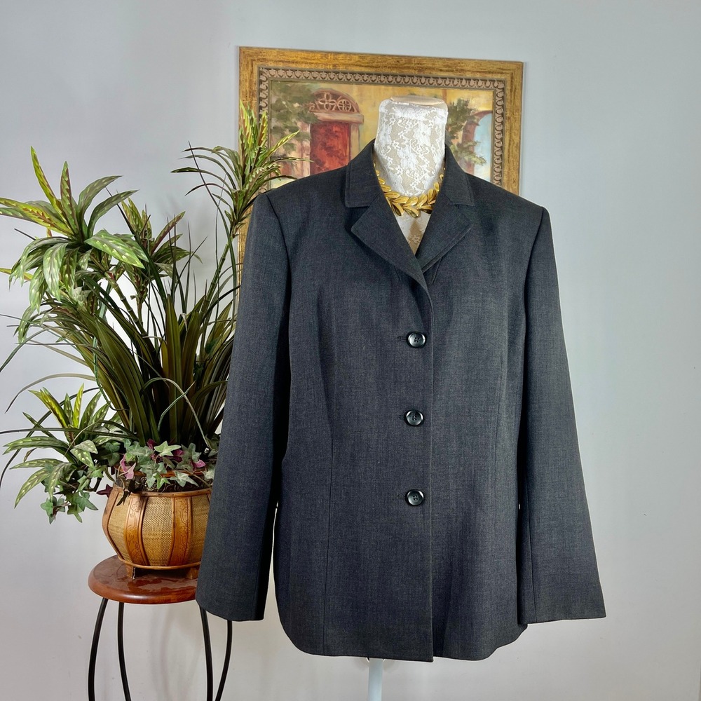 Evan-Picone Blazer Women 18 Gray Polyester 3-Button Career Professional Jacket